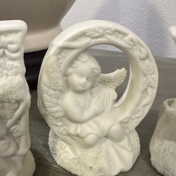 Vintage Candle Holders JOY Ceramic Cherub Angel‎ Christmas Holiday set of 3 - Picture 4 of 11